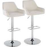 Daniella Adjustable Swivel Bar Stool in Chrome & Cream Fabric (Set of 2)